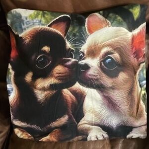 Chihuahua Dog Print Pillow - Brown and Cream